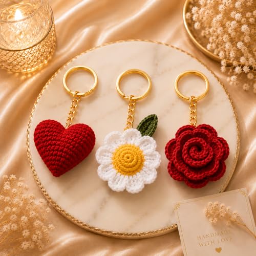 Image of Handmade Crochet Sunflower Keychain for Women & Girls, Cute Yellow Flower Key Ring Charm, Soft Yarn Knitted Gift, Bag Charm, Car Key Holder, Aesthetic Handmade Floral Accessory