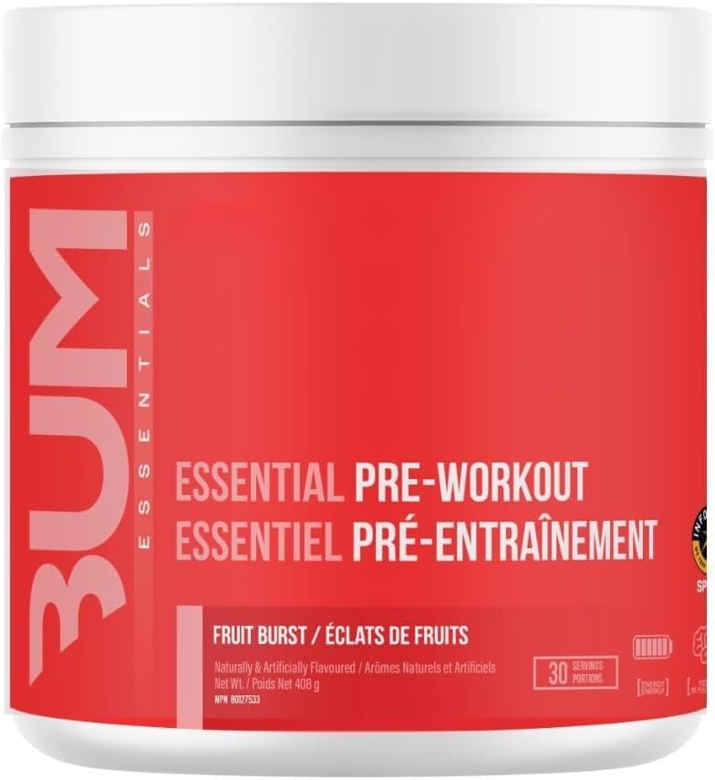 BUM Essential Pre Workout Powder | Chris Bumstead Signature Essential Pre Workout | Caffeine, L-Citrulline, L-Tyrosine, & Beta Alanine Blend | 30 Servings (Fruit Burst)