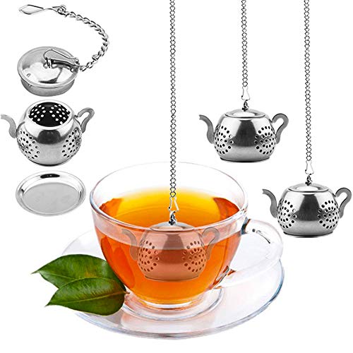 Cyimi Loose Leaf Tea Infuser 4PCS Tea Strainer Stainless Steel Tea Ball with Chain and Drip Trays Small Tea Filter Set for Mug Teapot