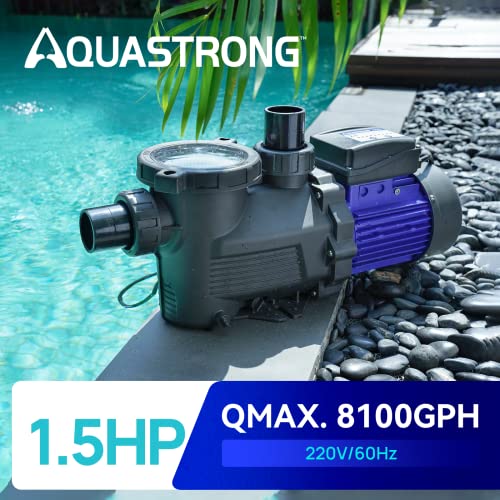 Image of Aquastrong 1.5HP In /Above Ground Pool Pump with Timer, 220V, 8100GPH, High Flow, Powerful Self Primming Swimming Pool Pumps with Filter