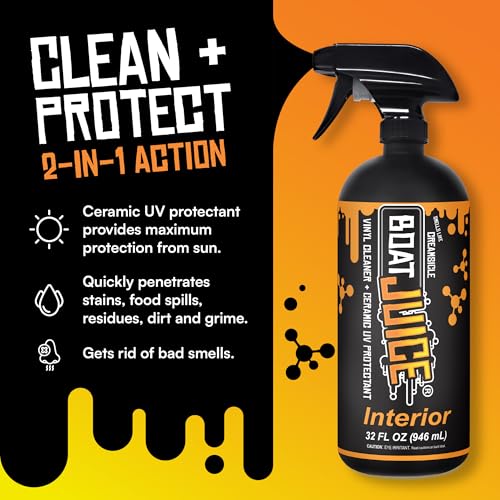 Image of Boat Juice 2in1 Interior Boat Cleaner & Protectant Spray | Vinyl Boat Seat Cleaner + Ceramic UV Protection | Also for Upholstery, Carpet | Marine Detailing, Orange Creamsicle Scent, Made in USA (32oz)