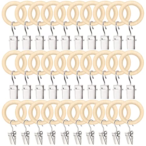 Image of POVETIRE 30 Pack 2.5 Inch Wood Rings with Clips for Hanging Baby Headband Hair Accessories Baby Bib NecklaceJewelry Hat Holder