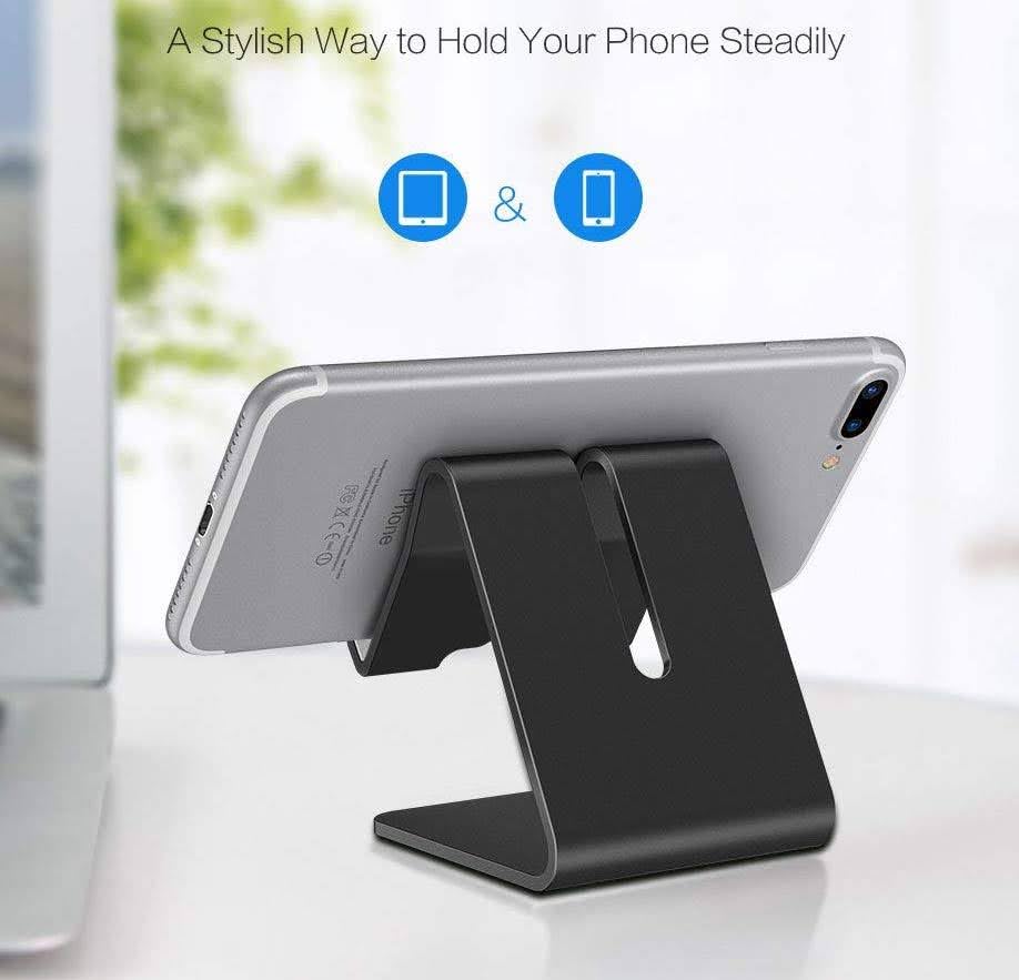Image of J'TTON Aluminium Desktop Stand Holder for Mobile Phone and Tablet (Up to 10.1 inch) Cell Phone Stand Tablet Stand (Black)