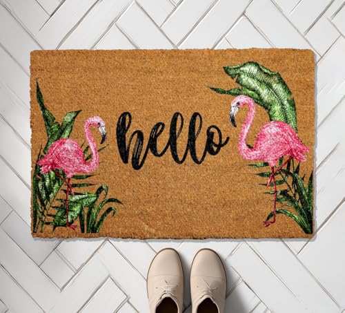 Coastal Pink Flamingo Welcome Mat, Tropical Leaves Doormat, Summer Porch Decor, Ideal Housewarming Gift, Beach House Entryway Rug - Image 4