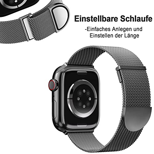 Ersatzarmband Kompatibel mit Apple Watch Armband 46mm 45mm 44mm 49mm 42mm Damen/Herren, Dual Magnetisch Einstellbar Armbänder für iWatch SE Series 10 9 8 7 6 5 4 3 2 1, Graphit Edelstahl Metall – Bild 6