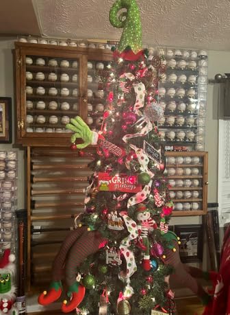 Christmas Elf Body Decorations for Christmas Tree, Thief Stole Furry Green Arm Burlap Pose-able Plush Legs for Xmas Tree Topper (Elf Arm)