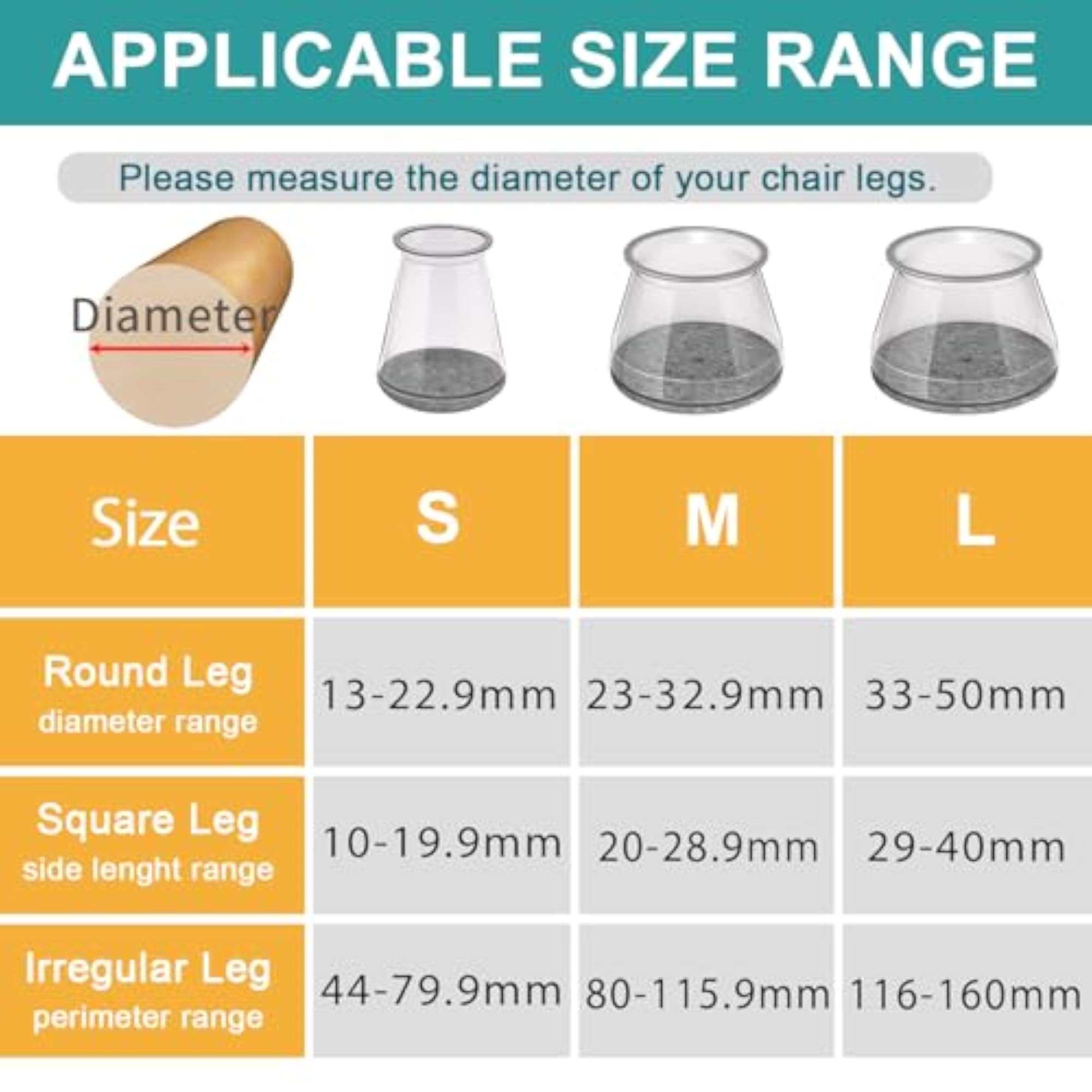 24 Pcs Chair Leg Floor Protectors, Fit 0.5'' - 0.89''
