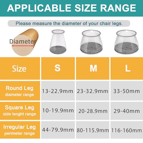Image of Ansible 24 Pcs Chair Leg Floor Protectors(Fit:0.5'' - 0.89''(13-22.9mm) | Transparent Chair Leg Caps with Felt Pads, Table Chair Feet Covers for Hardwood Floors, Glide Smoothly and Fit Securely