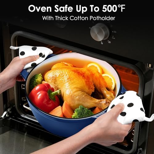 Cast Iron Dutch Oven Pot With Lid - AIVIKI 5QT Enameled Dutch Oven for Bread Baking With Cotton Potholders - Heavy- Duty Cookware Across All Cooktops, Wedding Registry Ideas & Gifts, Blue - Thumbnail 5