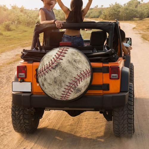 Image of Delerain Red Stitching Baseball Spare Tire Covers for RV Trailer SUV Truck and Many Vehicle, Wheel Covers Sun Protector Waterproof (15 Inch for Diameter 27 inch-29 inch)