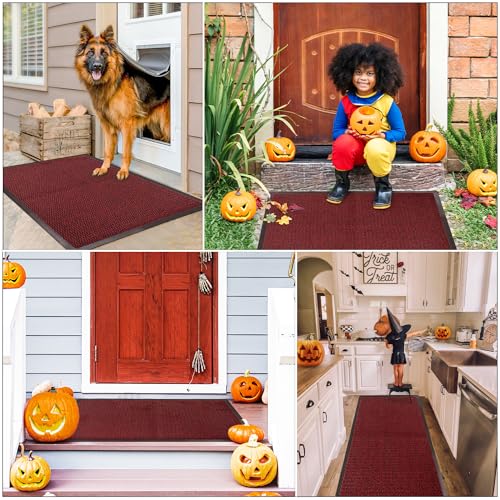 Image of BLADO Washable Door Mats - Non-Slippery Heavy Duty Doormats - Stylish & Large Rubber Door Mat - Perfect Dust Grabbing Outdoor & Indoor (Red, 50cm x 80cm)