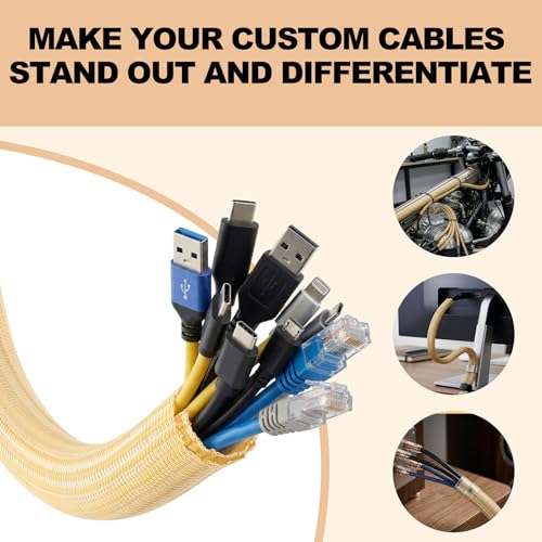 Image of AGPTEK Cable Sleeve, 20ft - 1 inch Cable Management Desk Cord Cover Organizer Wire Hider for Home Office Computer TV Wire Loom Tubing Pet Proof Cord Protector from Cat Dog Chewing, Wood Color