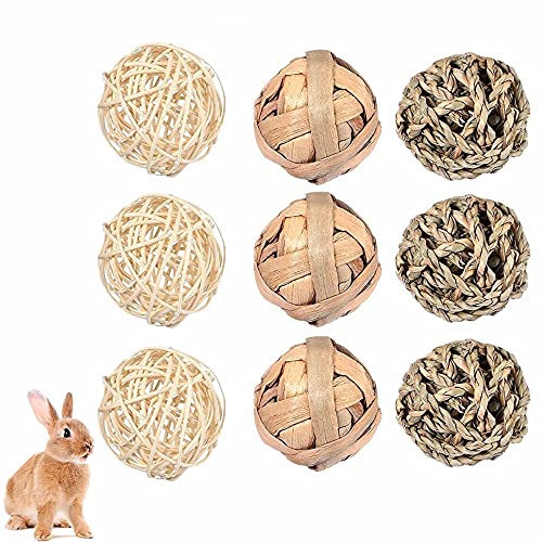 Voarge Pack of 9 Chew Balls, Small Animals Chew Toy, Grass Toy for Rabbits Guinea Pigs, Chinchilla Rabbits