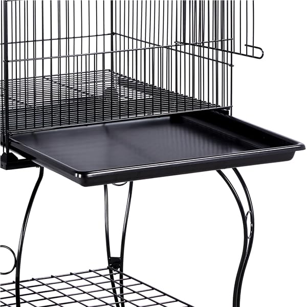 Gabbia Voliera per Uccelli Pappagalli in metallo con Carrello di 4 ruote girevoli e posatoi Nera 59 x 59 x 150 cm