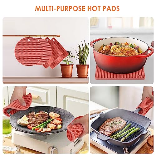 Image of 4 Pack Trivets for Hot Dishes, Silicone Pot Holders Hot Pads for Kitchen, Silicone Trivets for Hot Pots and Pans, Hot Plates to Protect Table Quartz Countertops Heat Resistance to 450F, Nordic Orange