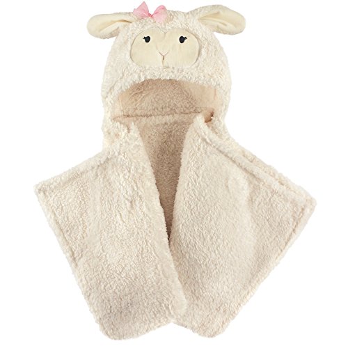Image of Hudson Baby Unisex Baby and Toddler Hooded Animal Face Plush Blanket, Girl Lamb, One Size