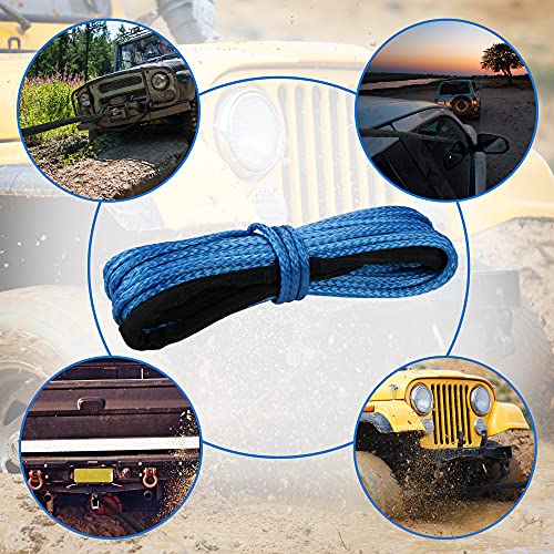 WROUGH Synthetisches Seilwinde, 0,6 cm x 15,2 m, ATV, Seilwinde, 4,5 kg, Dyneema, kinetisches Abschleppseil mit schwarzer Schutzhülle und Edelstahl-Fingerhut für UTV 4WD SUV Geländewagen