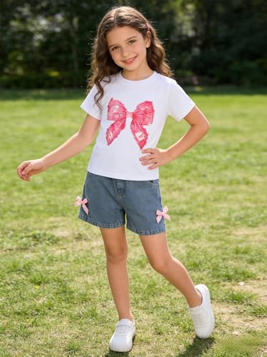 Image of Kids Toddler Girls Summer Clothes Leopard Butterfly Print T-Shirt + Belted Denim Jeans Shorts 3PCS Outfits
