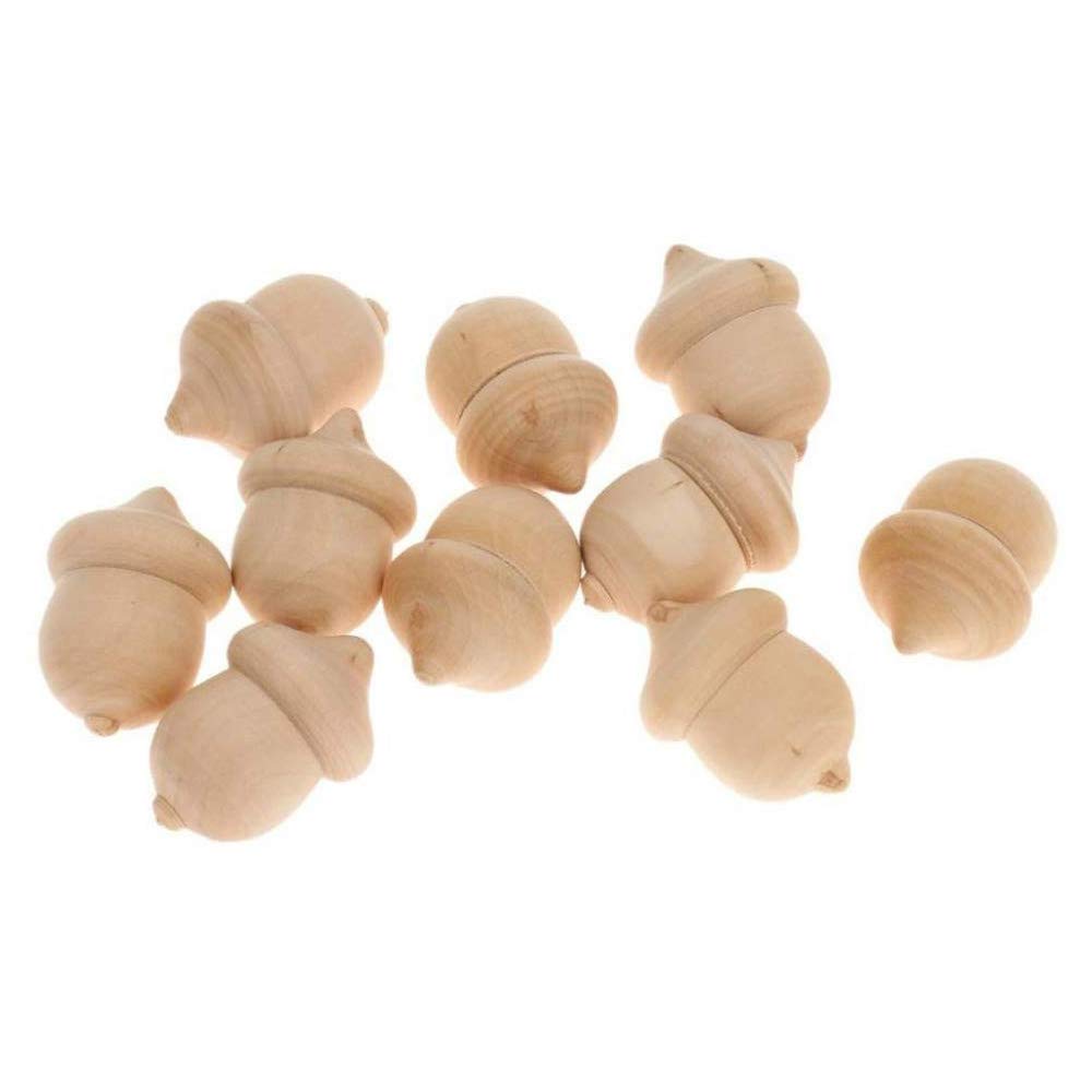 POFET 10pcs Wooden Acorns DIY Hand-painted Crafts Peg Dolls Unfinished Handmade Decor - Acorn