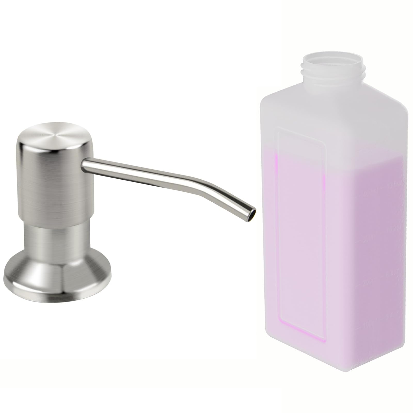 Soap Dispenser for Kitchen Sink, Brushed Nickel Built in Sink Soap Dispenser, Stainless Steel Kitchen Soap Pump Head with 17oz Bottle