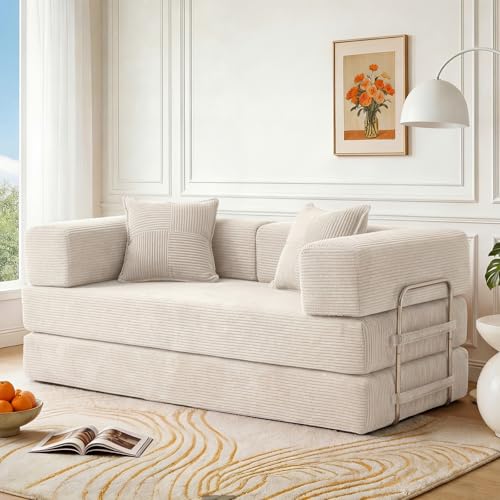 160cm Sofá Cama 2 Plazas con Espuma y Muelles para Salón,Blanco