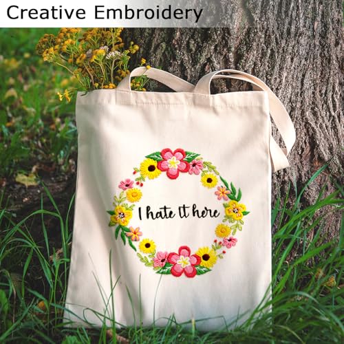 Image of Nuberlic Floral Embroidery Kit for Beginners Cross Stitch Kits- Complete Starter Set with Hoop, Pre-Printed Fabric, Threads & Needles