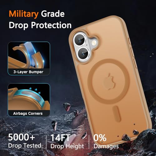 Image of LATVIN for iPhone 16 Plus Case, Magnetic Phone Cover, Compatible with MagSafe, Military Grade Protection, Translucent Matte Frosted Back, Desert