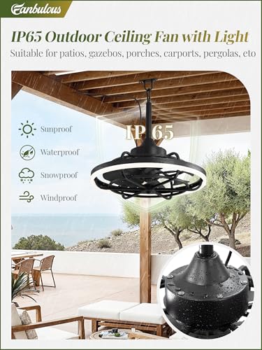 Image of Fanbulous 24 inch Outdoor Ceiling Fan with Light, Waterproof Caged Gazebo Fan | IP65, Weatherproof, Plug in, Remote, APP Control, 3CCT Dimmable, Outdoor Fan with Hanging Hook for Patio, Porch, Pergola