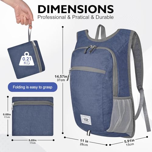 Mochila liviana plegable para senderismo azul oscuro miniatura 3