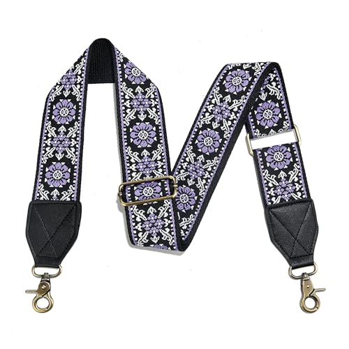 Image of LEMEDE Purse Strap,2 inch Leather End Shoulder Strap Adjustable Replacement,Retro Jacquard Multi-pattern Crossbody Bag Straps