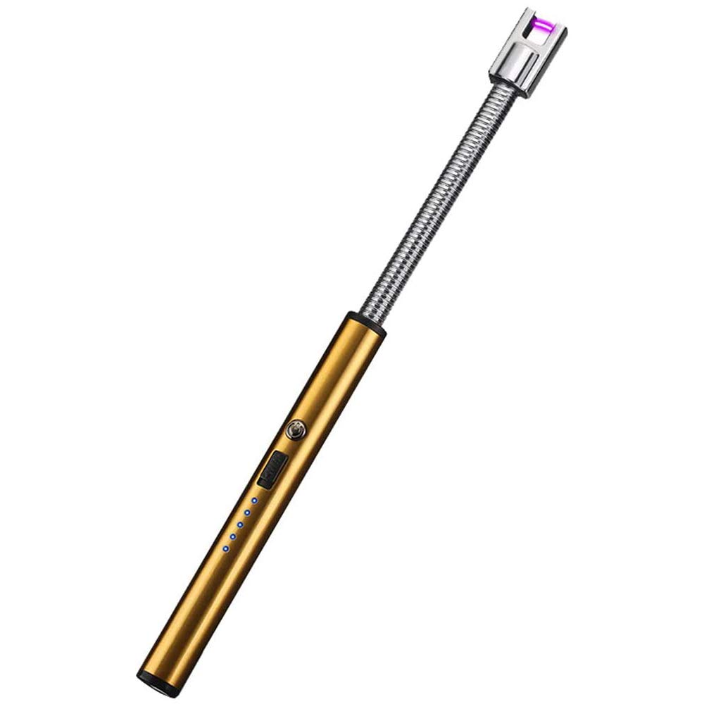 Electric Arc Lighter, Plasma Lighter Flameless Windproof USB Rechargeable for BBQ Gas Stove Candle Fireworks (Gold)