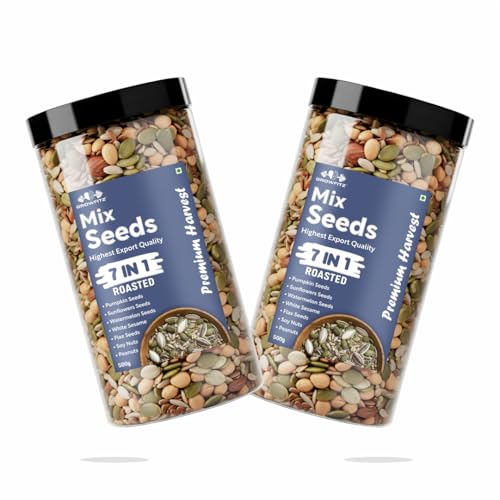 Image of Growfitz 7-in-1 Super Seed Mix | Pack of 2 (500g Each)| 24.4g High Protein & Fiber | Roasted Pumpkin, Sunflower, Flax, Chia, Soy Nuts & Sesame | Healthy Snack |