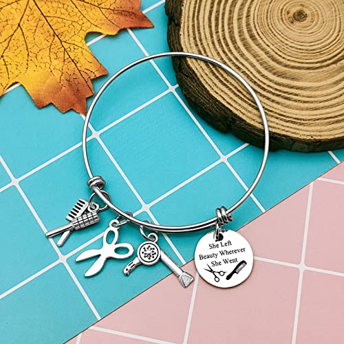 Hair Stylist Bracelet Hairdresser Jewelry for Hairstylist Gift She Left Beauty Wherever She Went Bangle Hairstylist Cosmetology Graduation Birthday Gift for Her Women Friends Hairdresser2