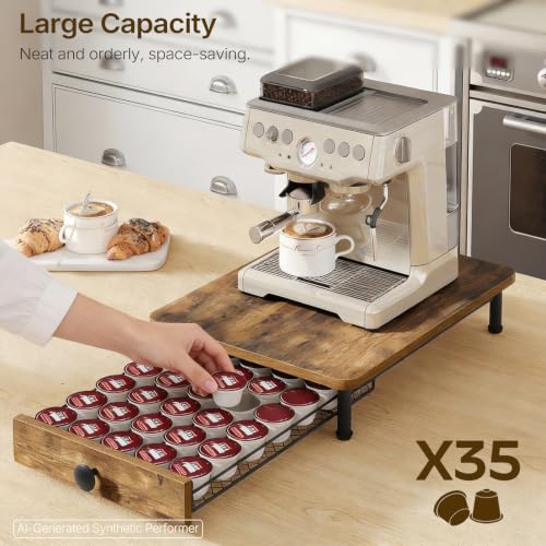 Image of YATINEY Coffee Pod Drawer Holder, Coffee Pod Drawer for K Cup, 35 Capacity Coffee Capsules Storage Organizer, Sliding Mesh Basket, for Home Office, Kitchen, Rustic Brown KH08BRG1