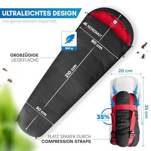 NORDMUT® Schlafsack Erwachsene – kleines Packmaß & Ultraleicht (900/1500g) – 3-Jahreszeiten (250 GSM) & Sommerschlafsack (100 GSM)… – Ansicht 5