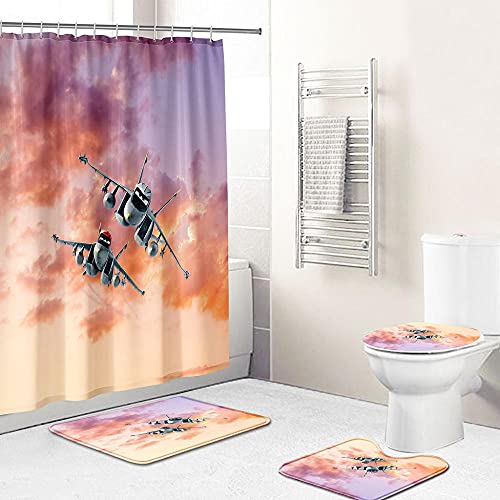 ZDDWLDL 4-Teilig Duschvorhang Set Mit Rutschfesten Teppichen Toilettendeckel Und Badematte Wasserdicht Farbfest Schimmel… – Bild 3