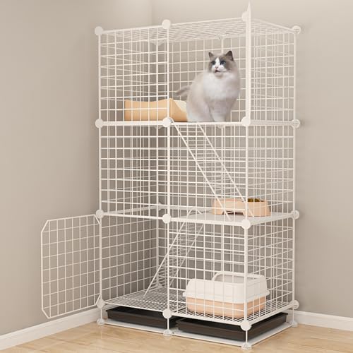 2/3段キャットケージ、トレイ付きDIYキャットプレイペン、はしご付き屋外用金属ワイヤーキャットエンクロージャー、取り外し可能な屋内キャティオ、小動物の安全な遊びとリラクゼーションに最適(29.5*14.6*47.6"/75*37*121cm)