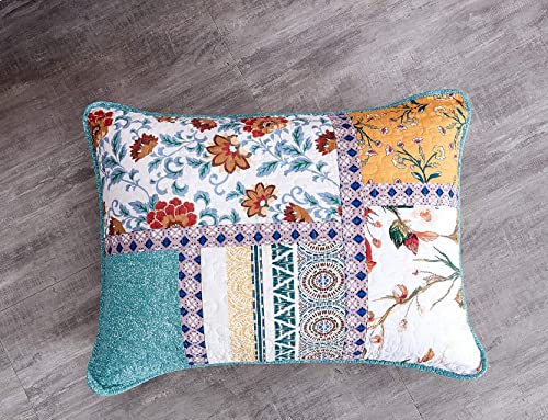 Tache Cotton Patchwork French Country Old World Vintage Botanical Floral Blue Yellow Lightweight Coverlet Hummingbirds Rose Garden Quilt Set Queen #TOP7