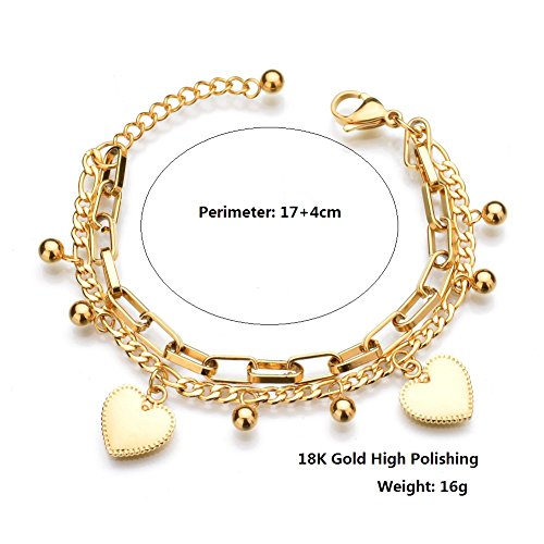 LUREME 18K Gold Stainless Steel Multi Chains Bracelet with Ball and Heart Charms for Women4