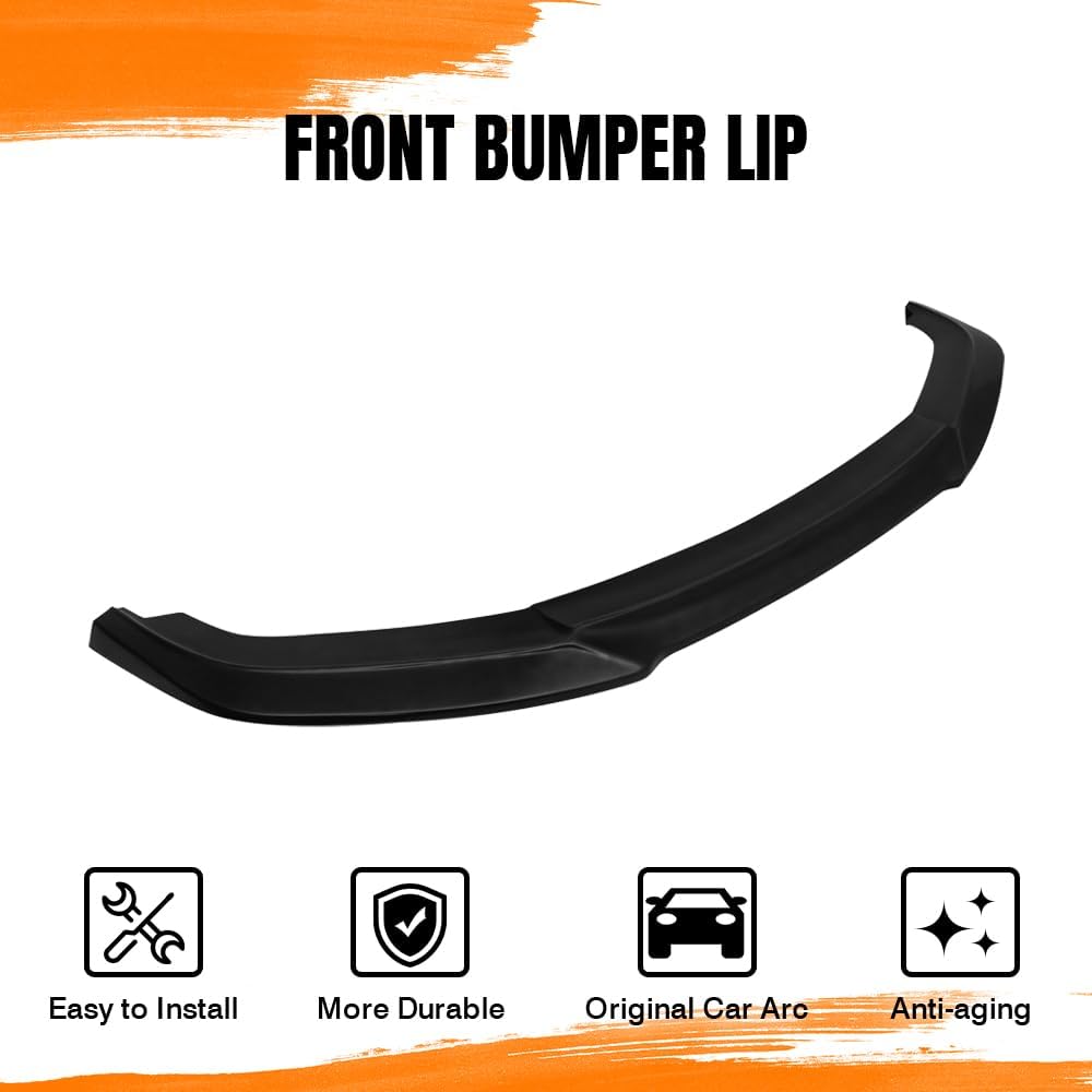 Front Bumper Lip Spoiler, Compatible with 2016-2018 Honda Civic Coupe & Sedan, PU Unpainted Black Ikon GT Style Add-on Front Splitter Air Dam Chin Protector