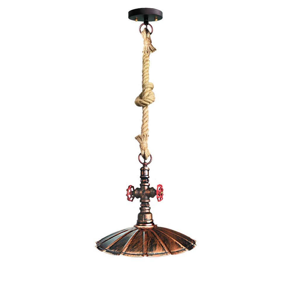 Lampadario a Sospensione retrò con Tubo dell'Acqua E27, Paralume in Metallo, lampadario a Sospensione a Goccia, lampadario a Testa Singola in Corda di Canapa, Decorazione per Bar, caffetteria, RI
