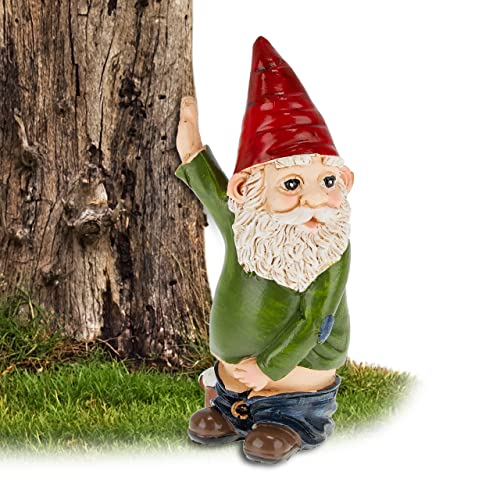 Relaxdays Gartenzwerg pinkelnd, frecher Gnom, wetterfest &...