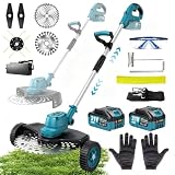 21000RPM Electric Weed Wacker Cordless-8000mAh, 1000W Weed Eater Battery Powered with Wheel, Adjustable Length, 4‑in‑1 Lightweight Grass Trimmer/Brush Cutter/Weed Trimmer/Edger Tool for Garden Yard