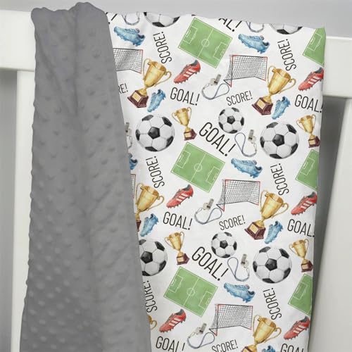 Image of Mink Baby Boys Blankets Soccer Ball Football Sport, Goal! Score! Cleats Soft Double Layer Dotted Backing Receiving Swaddle, Newborn Infant Toddler Nursery Crib Bedding Shower Gift 30