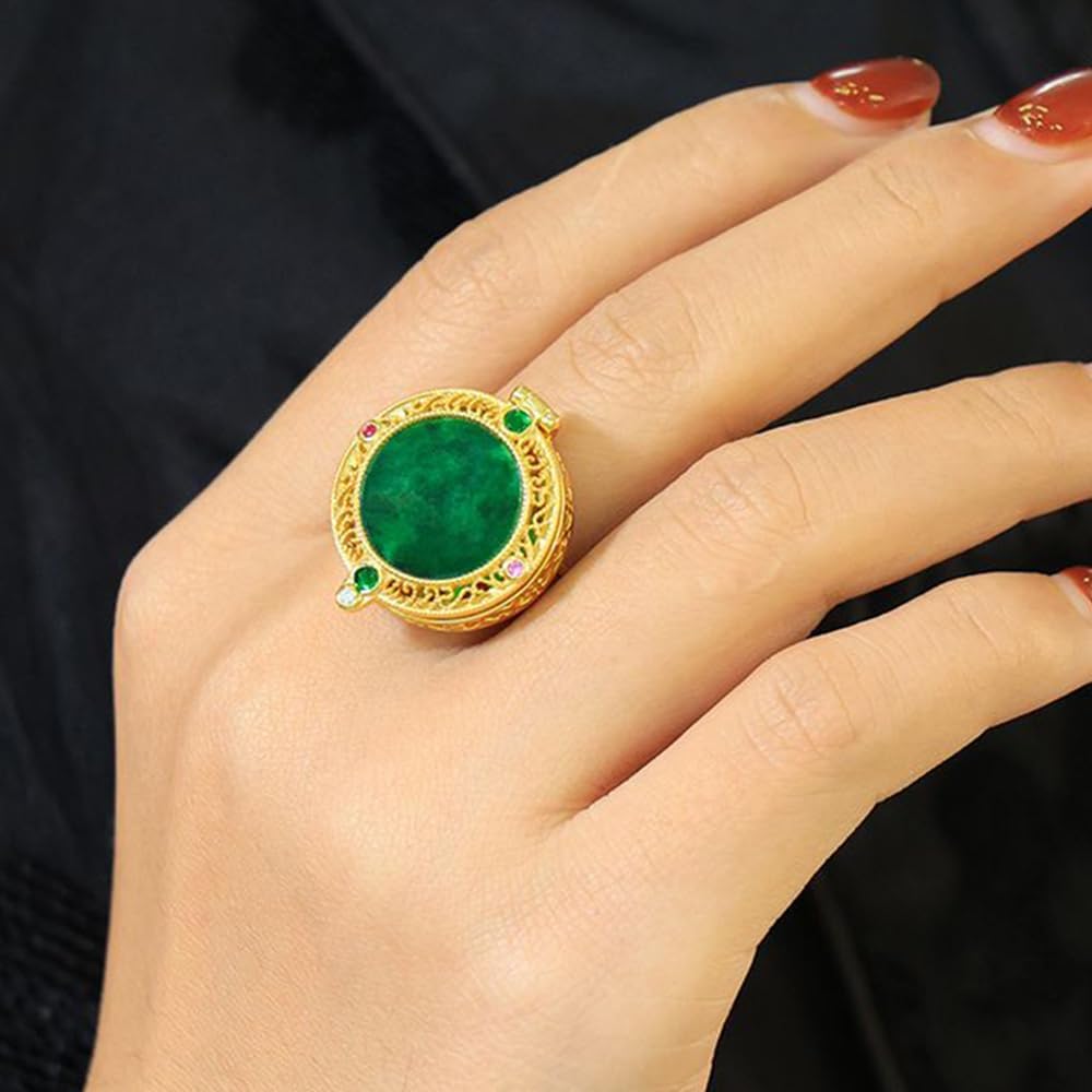 Natural Feng Shui Green Hetian Jade for Women Genuine Yoga Open Ring Incense Sachet U Box S925 Silver Gold Plated