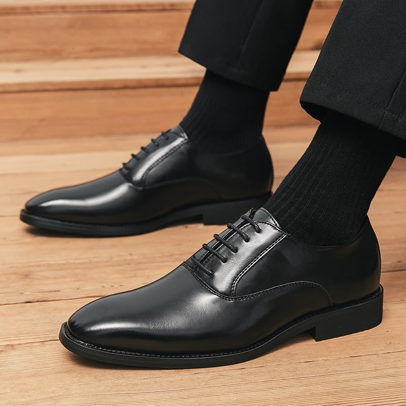Mens Leather Shoes Footwear Dress Shoes Classic Wingtip Oxfords Business Fashion Breathable Prom Business Wedding Dress Shoes(9.5)2