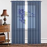 Joydeco Blue Sheer Curtains 84 Inch Length 2 Panels Set, Rod Pocket Long Sheer Curtains for Window Bedroom Living Room, Lightweight Semi Drape Panels for Yard Patio (54x84 inch, Navy Blue)