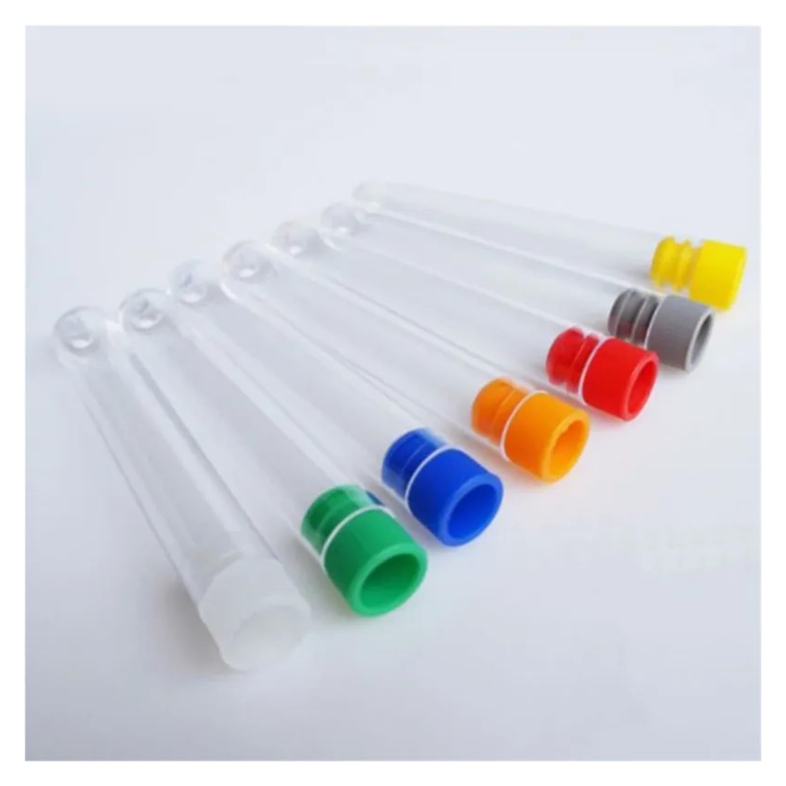 MENGKE 100 Stück 16 x 150 mm 20 ml Reagenzglas aus Kunststoff mit Kappe 6 Zoll 5 Kappenfarben zur Auswahl Hohe Qualität Klar wie Glas