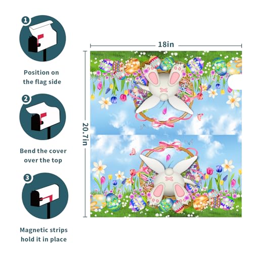 Image of Easter Mailbox Covers Magnetic Standard Size 18x21 Inches Easter Colorful Egg Bunny Basket Mailbox Cover Happy Easter Floral Mailbox Cobrt Wraps Post Letter Box Easter Cover for Holiday Garden Yard