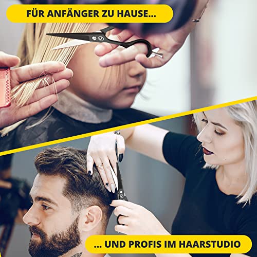 Foto von SCHMIEDWERK Haarschere | Friseurschere - scharfer & präziser Schnitt | Perfekter Haarschnitt für Damen & Herren | Profi Haarschneideschere mit Etui (Schwarz)